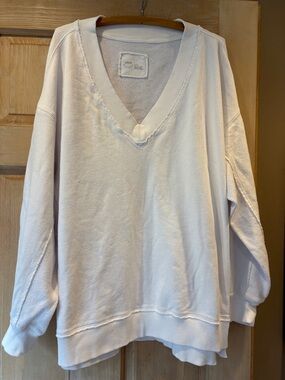 aerie Oversized White V-Neck Sweatshirt XL
